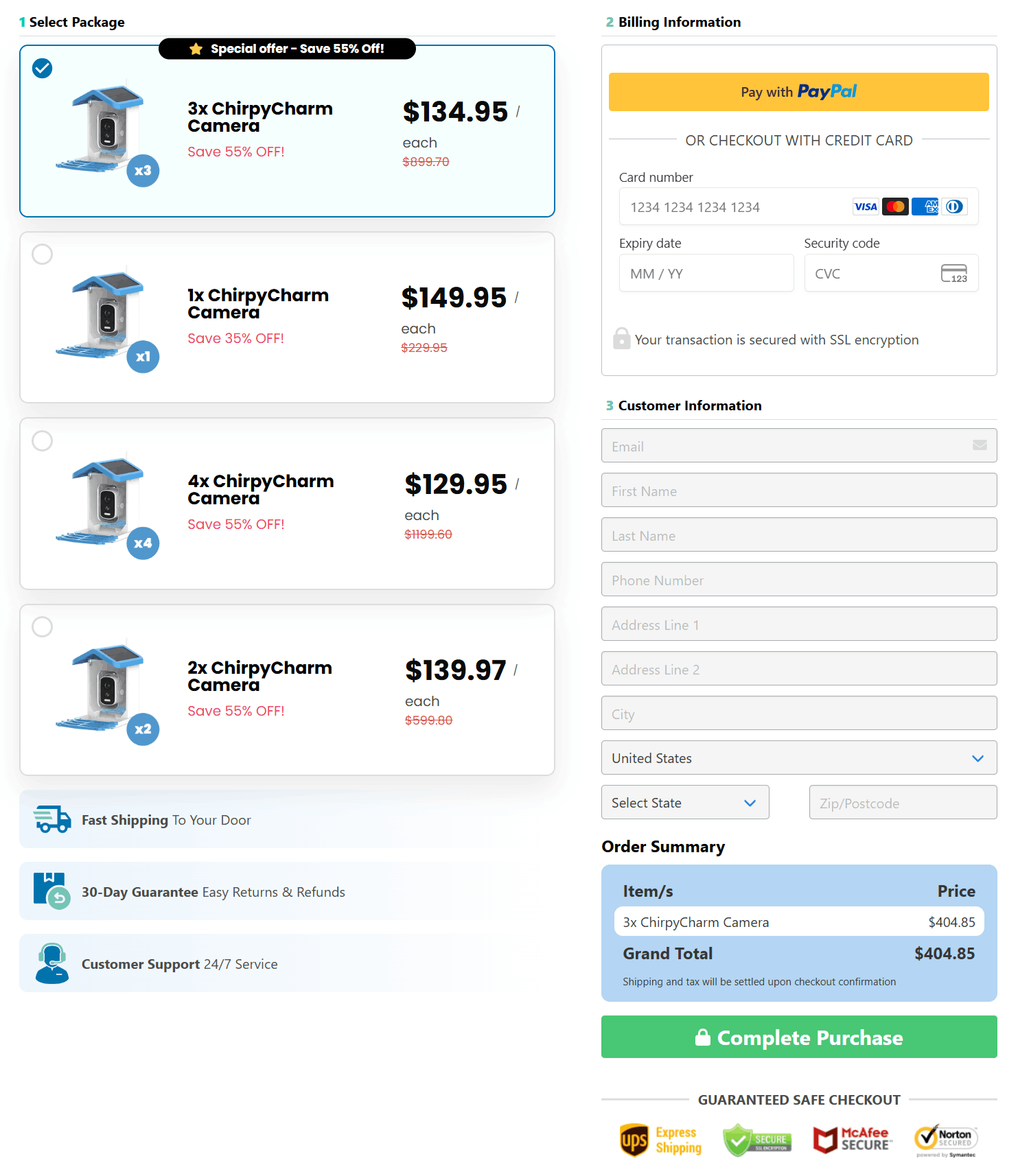 ChirpyCharm Camera checkout page
